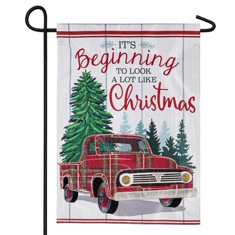 Plaid Christmas Truck Garden Flag